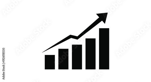 A stark black graphic depicts a rising bar chart symbolizing growth and positive trends silhouette high quality professional