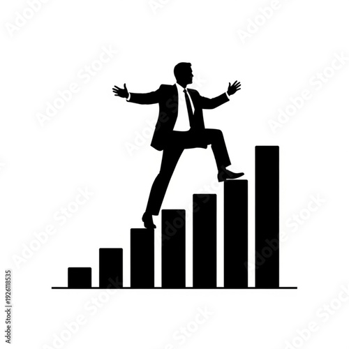 Businessman climbing bar graph successfully