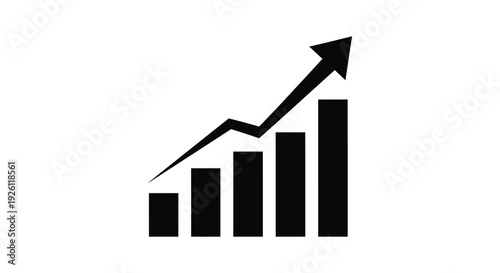 A simple black graphic depicts a rising bar chart symbolizing growth and progress silhouette high quality professional detailed