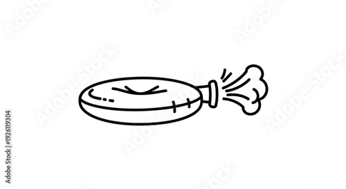 A black line drawing of a sealed pouch with a puff of air escaping conveying a sense of pressure and movement