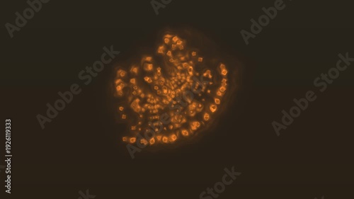 Glowing orange dots. Spiral pattern. Dark background. Abstract design element. Glowing lights. Orange spiral. Abstract texture. Background pattern. Glowing dots.
