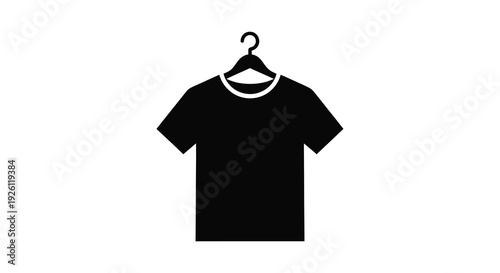 A simple black silhouette of a t shirt hanging on a clothes hanger minimalistic style silhouette high quality professional