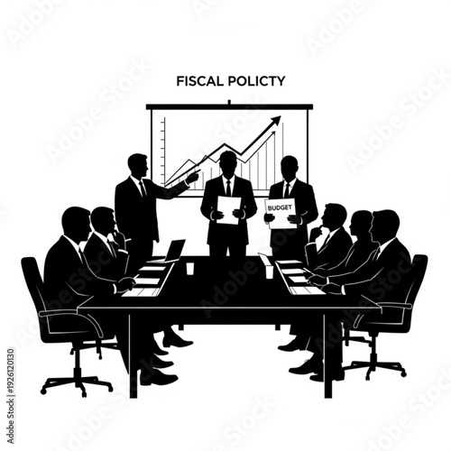 Business team discussing fiscal policy in a meeting room