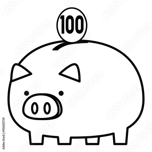 100円玉を貯金するブタの貯金箱のイラスト