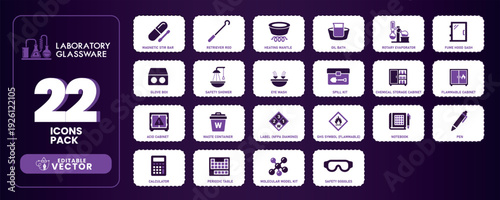 Laboratory glassware and equipment icons for science and research