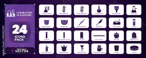 Laboratory glassware icons pack for science and research projects