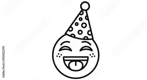 Smiling face with party hat and joyful expression on white background