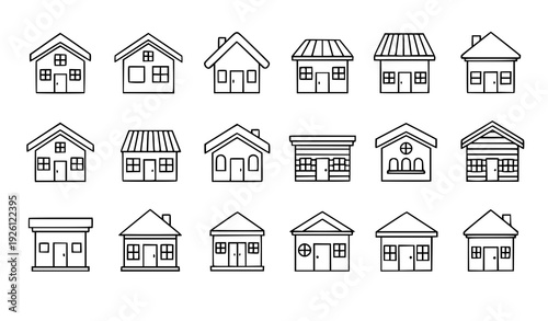 Simple house outline icon set black line art home vector illustration