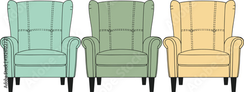 Comfortable and Stylish Set of Modern Armchairs with Colorful Upholstery for Living Room Decor