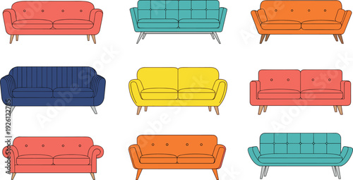 Colorful Sofa Set Illustrations for Living Room, Furniture, and Interior Design Concepts