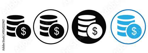 Financial icons with coins and dollar signs in various styles