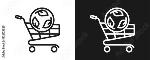 Ethical Shopping Icon Set Outline In White And Black Background