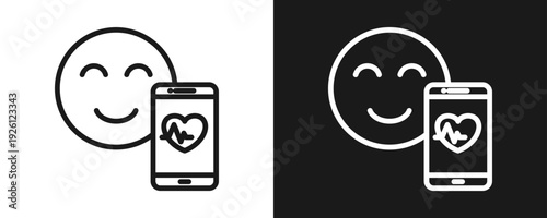 Digital Wellbeing Icon Set Outline In White And Black Background