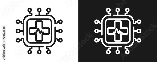 Ai Powered Healthcare Icon Set Outline In White And Black Background
