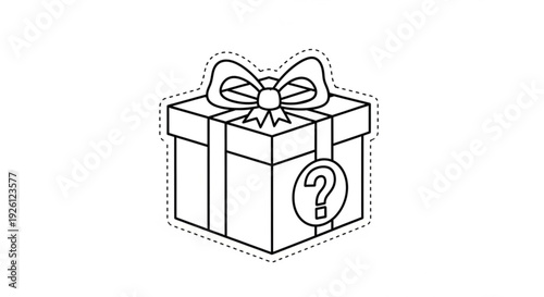 Mystery gift box with question mark and bow on white background symbolizing surprise and inquiry