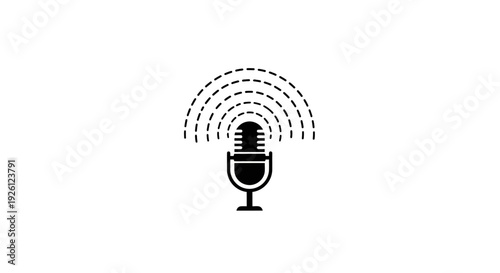 Simple black microphone icon with sound waves on white background.