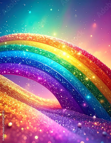 A vibrant, double rainbow with a starry night sky background
