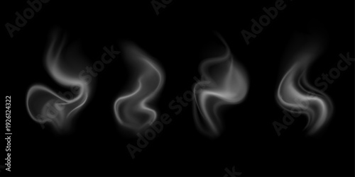 Steam from food vector set. Flame smoke or hot coffee cup vapor realistic illustration