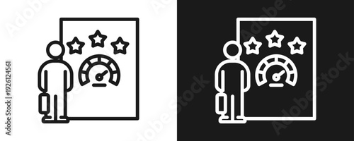 Performance Review Icon Set Outline In White And Black Background