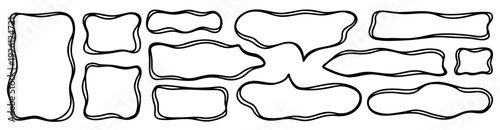 A collection of irregular doodle frames combining curvy, wavy and abstract outlines. Works well for text blocks, bubbles and decorative backgrounds.