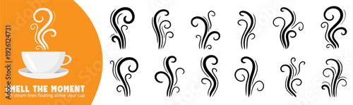 Cartoon style steam clouds and flowing vapor lines. Ideal for hot coffee, tea, cooking heat, grill smoke or incense aroma illustration.