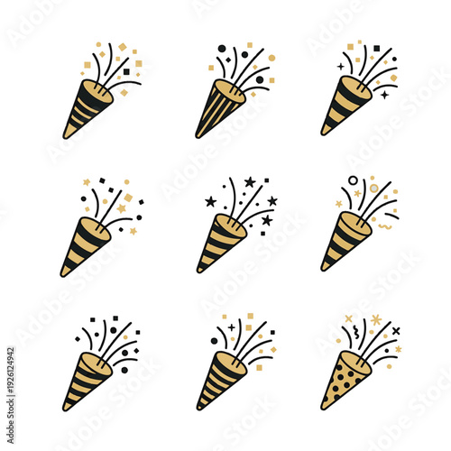 Party Popper icon vector set celebration