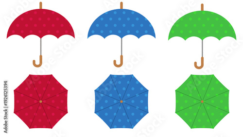 水玉柄の可愛い傘セット,開いた傘と閉じた傘のイラスト素材