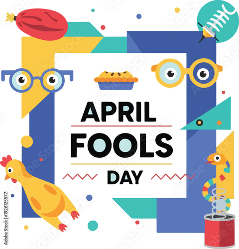 April Fools Day colorful illustration with fun symbols