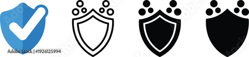 Shield Protection Icon Set with Check Mark and Antivirus Security Symbols in Outline and Solid Style for Cyber Safety Design