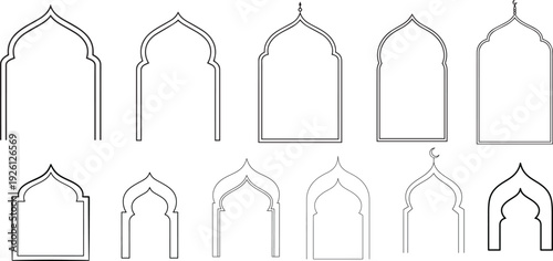  Ramadan shape and mosque arch shape, slamic windows shapes vector illustration 