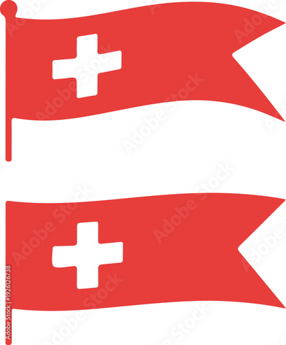 Switzerland flag icon with red cross symbol in button style vector illustration