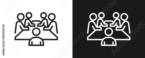 Meeting Icon Set Outline In White And Black Background