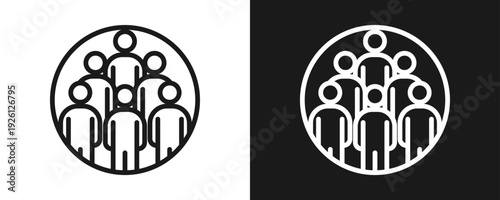 Group Of People Icon Set Outline In White And Black Background