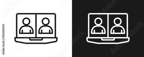 Virtual Meeting Icon Set Outline In White And Black Background