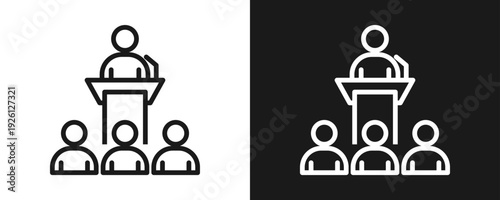 Public Speaking Icon Set Outline In White And Black Background