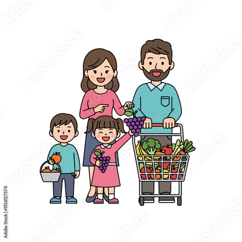 Happy Family Shopping for Healthy Groceries Together