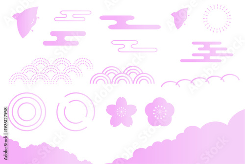 波千鳥をイメージした和風イラストセット