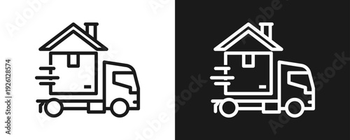 Relocation Assistance Icon Set Outline In White And Black Background
