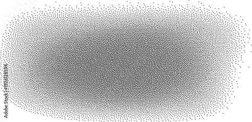 A dense cluster of black dots forming an abstract, oval-shaped pattern.