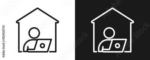 Home Office Icon Set Outline In White And Black Background