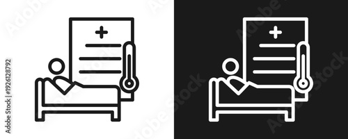 Sick Leave Icon Set Outline In White And Black Background