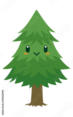 1本のスギの木のキャラクターイラスト