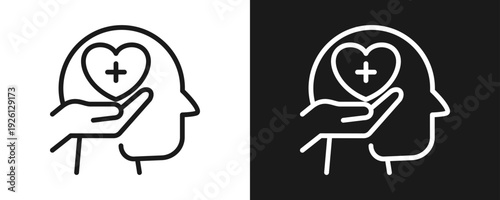 Mental Health Support Icon Set Outline In White And Black Background