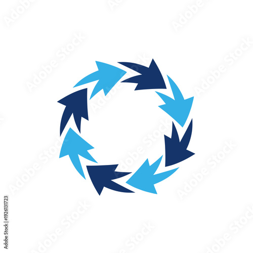 Blue Circular Arrows Flowing in a Continuous Cycle Process, Isolated White Background