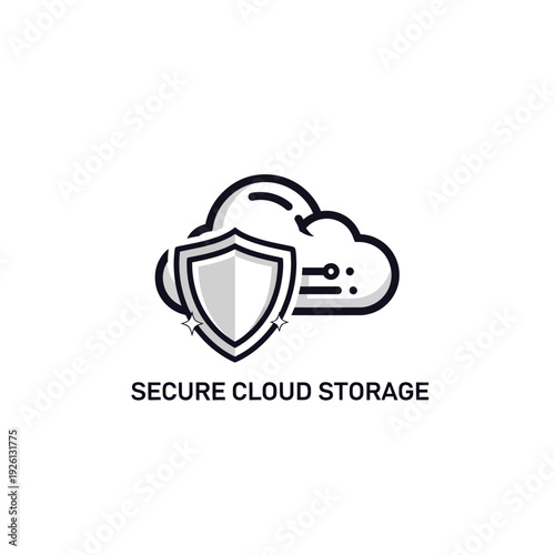 Secure Cloud Storage Icon with Shield and Cloud on Isolated White Background