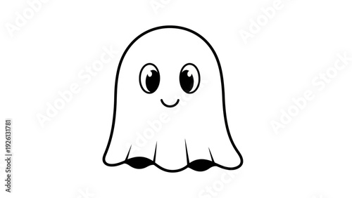 Cute Ghost Character, Friendly Cartoon Ghost, Halloween Icon, Simple Vector Illustration