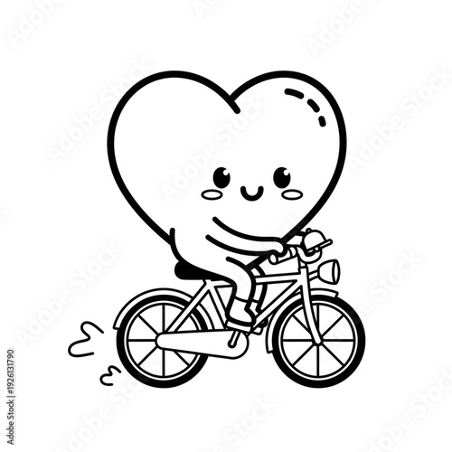 Cute Heart Character Riding a Bicycle with a Happy Face