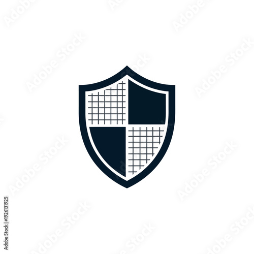 Checkered Security Shield Icon with Grid Pattern for Data Protection on Isolated White Background