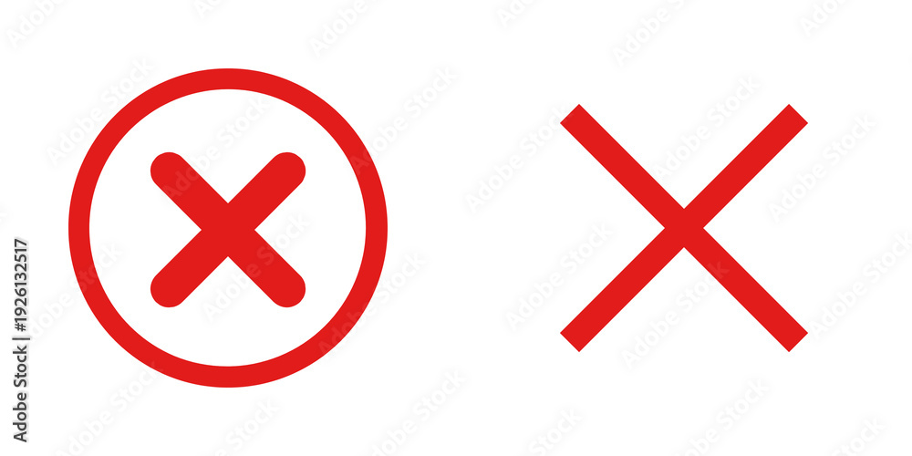 Fototapeta premium Red cross mark and incorrect sign icons isolated on transparent background