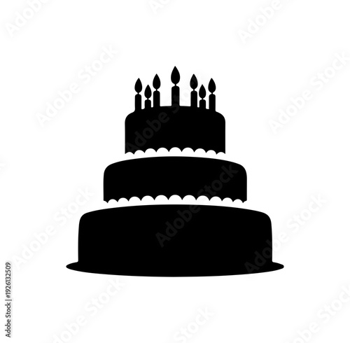 Elegant three-tier cake with candles on transparent background
